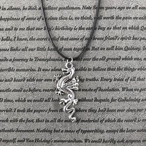 Silver Chinese Dragon Boho Hippie Pendant Necklace